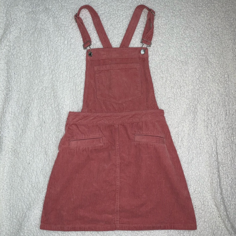 rose pink overall corduroy dress